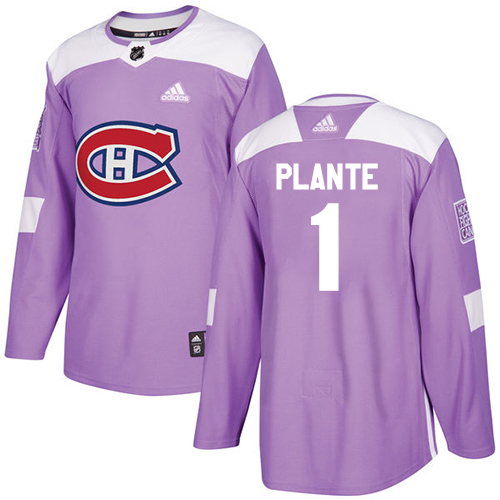Adidas Canadiens #1 Jacques Plante Purple Authentic Fights Cancer Stitched NHL Jersey